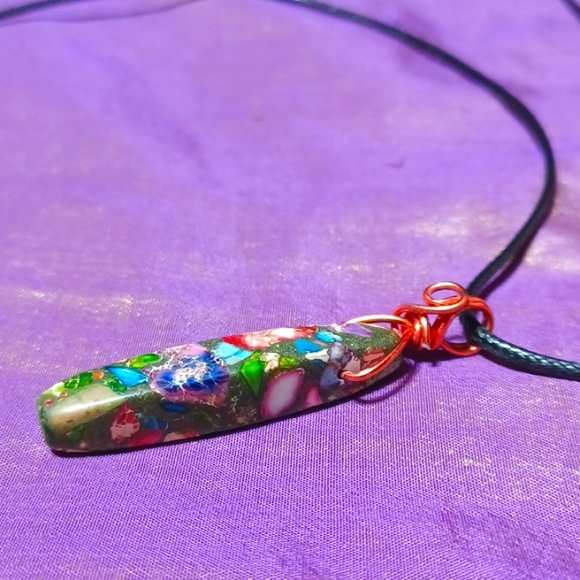 Sea sediment pendant handmade copper green purple red pink blue pink cream gem - Picture 5 of 6